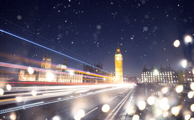 Holiday lights around Big Ben.