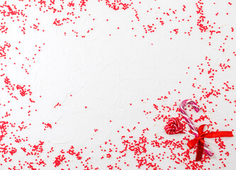 Christmas sweets on a white background. Free space for design.Top view image.