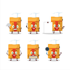 Cartoon character of yellow lugage with various chef emoticons