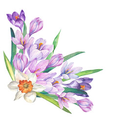 Obraz na płótnie Canvas watercolor corner with spring flowers