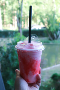juice or strawberry juice or smoothie