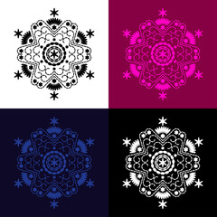 Set of 4 embroidered snowflakes.