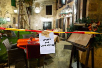 Street restaurant  closed for quarantine in Christmas