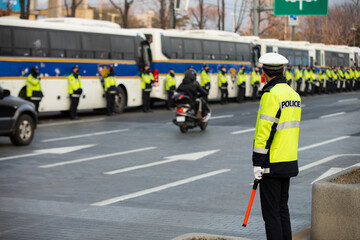 Police officers during an anti-government demonstration