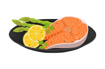 salmon steak with lemon and asparagus