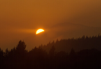 Foggy Sunset - The sunsets behind Marys Peak in the Oregon Coast range.