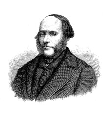 Fototapeta premium Engraving portrait of John Ericsson (1803-1889) Swedish-American inventor of railroad steam locomotives, an armoured ironclad warship and several mechanism based on steam