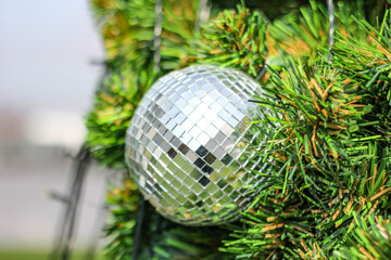 Christmas, Crystal ball on Christmas tree. Background for new years or Christmas day.
