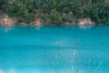 Blue water at Blue Lake , Bukit Ibam , Malaysia.