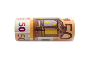 Monetary denominations advantage 50 euros on a white background