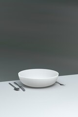 Ready to serve empty and clean plate knife, spoon and fork