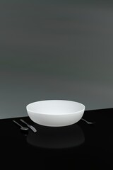 Ready to serve empty and clean plate knife, spoon and fork