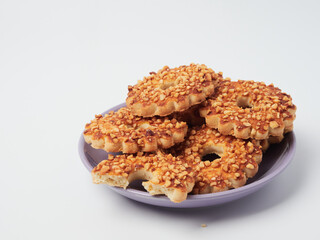 tea biscuits, oatmeal cookies, oatmeal cookies on a white background, confectionery, bakery products