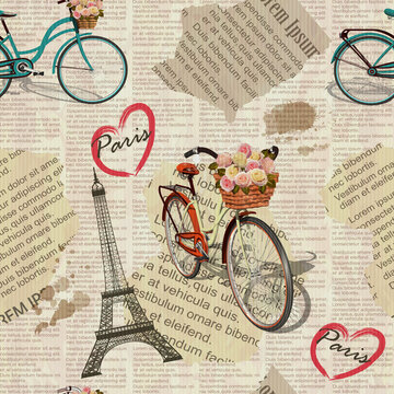 Seamless Paris vintage newspaper background.