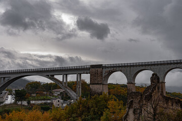 Fototapeta na wymiar Isernia, Molise, Italy. Santo Spirito railway bridge. View