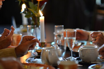 Glass of champagne on a restaurant table