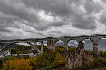 Isernia, Molise, Italy.  Santo Spirito railway bridge. View