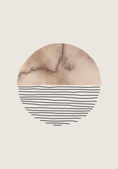 Abstract Modern Line Art in Black and Brown Watercolor on Cream