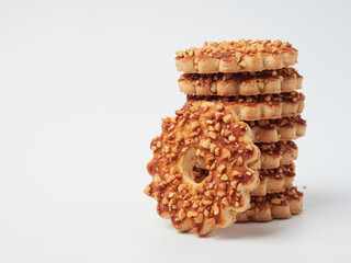 tea biscuits, oatmeal cookies, oatmeal cookies on a white background, confectionery, bakery products