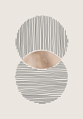 Abstract Modern Line Art in Black and Brown Watercolor on Cream