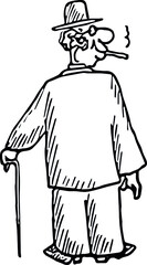 sketch of a man with a cane