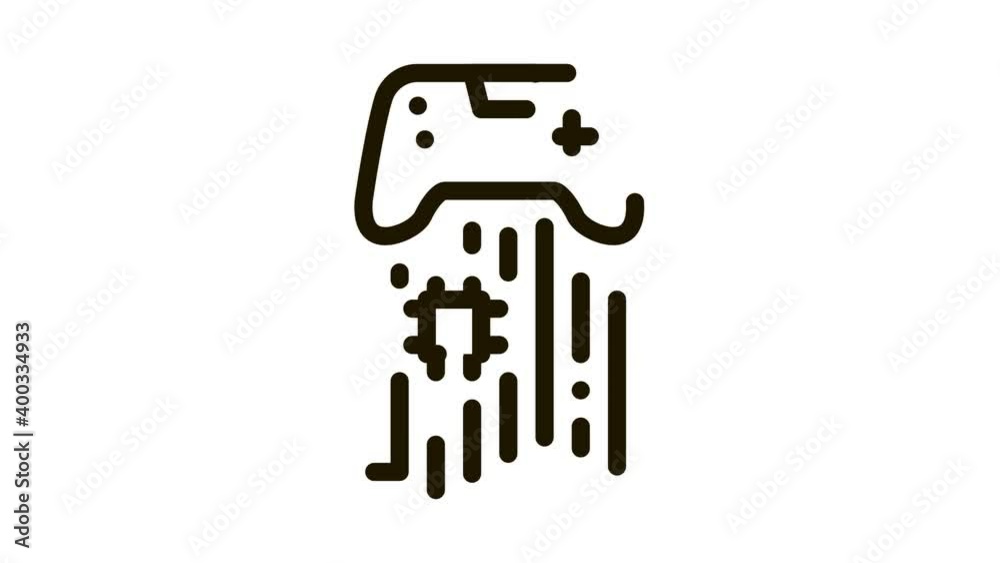 Poster game controller chip icon animation. black game controller chip animated icon on white background