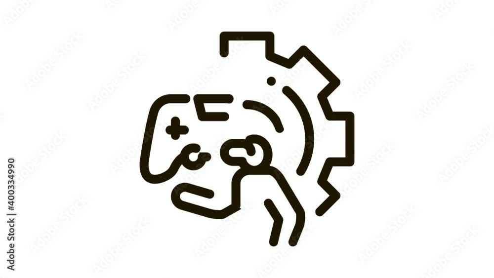 Poster game development and testing icon animation. black game development and testing animated icon on whi