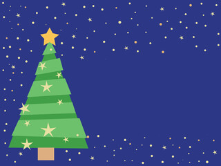 Fototapeta na wymiar Ilustracja choinki świątecznej na Boże Narodzenie, granatowe tło, przestrzeń na tekst, baner.