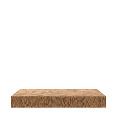 Wooden square podium isolated on white background. 3d rendering.