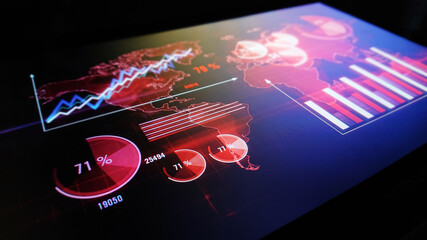 Graph on the screen. Business chart on digital display.