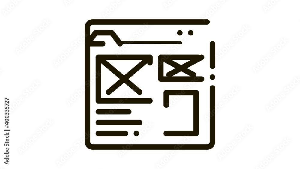Poster front end web site style icon animation. black front end web site style animated icon on white backg