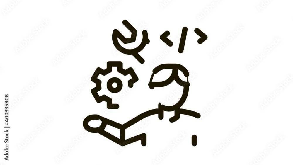 Poster front end developer icon animation. black front end developer animated icon on white background