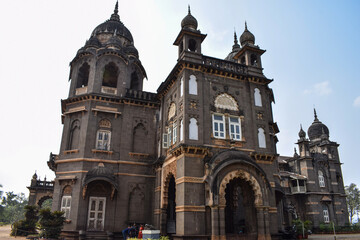 Fototapeta na wymiar Picture of popular palace in kolhapur city New Palace, Ancient palace constructed from black rock.