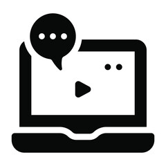 
Video chat icon in solid editable design, speech bubble with video inside laptop
