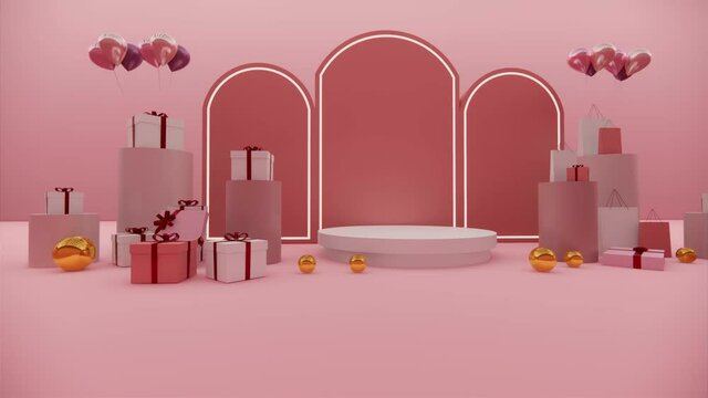  3D rendering. Minimalistic Christmas Background.Gifts boxes. Stand stage backdrop.Space for product. pastel colour.