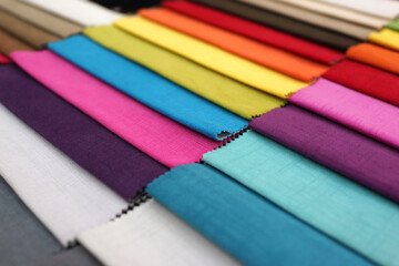 Fototapeta premium Samples of multi-colored fabrics for sofa close-up