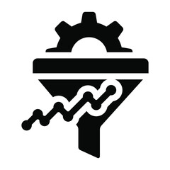 
Icon of data filtration with gear, solid design
