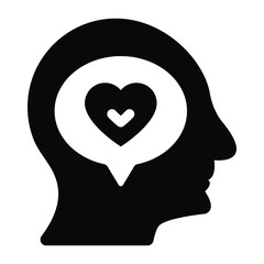 
Heart inside brain, healthy thoughts solid icon
