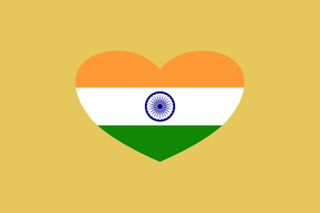 India flag in the heart shape. Isolated on background.