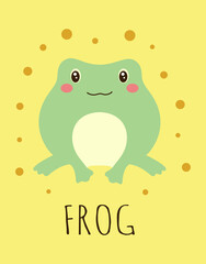 cartoon card with cute frog, vector illustration