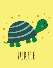 cartoon card with cute turtle, vector illustration