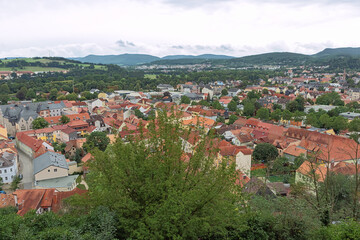 Fototapeta na wymiar Looking over Rudolstadt from the terrace of Heidecksburg Castle