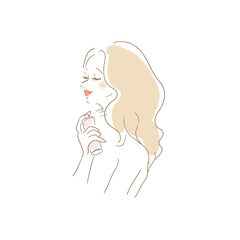 ヘアスタイリングする女性　ヘアスプレー