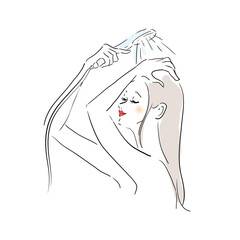洗髪している美しい女性