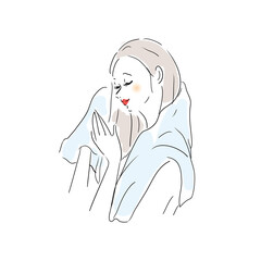 洗髪後髪をふく美しい女性