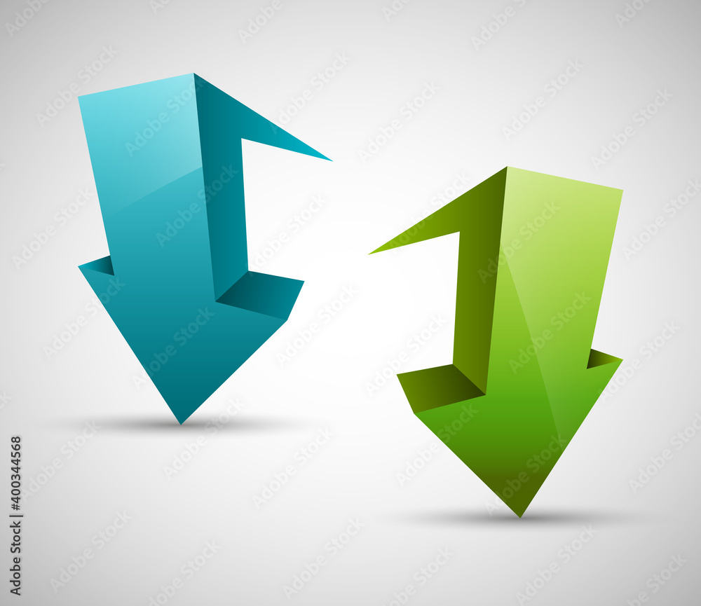 Poster Arrow banners set. Direct shape. 3d Abstract Background. Business infographic presentation diagram. Section compare service. Up and down trend. Paper index. Exact pointer