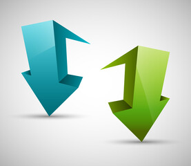 Arrow banners set. Direct shape. 3d Abstract Background. Business infographic presentation diagram. Section compare service. Up and down trend. Paper index. Exact pointer