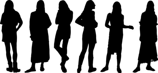 Vector silhouette of ladies, front view perfect to include in your architecture projects, renders, sketches or plans.