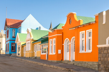 Colorful german kolonial houses, Luderitz, Namibia.