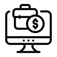 
A concept of online business in solid icon with portfolio and dollar in monitor
